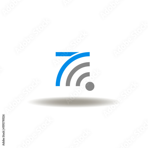 Vector illustration of radio waves signal with seven number. Symbol of wifi 7 new generation. Icon of wi-fi 7 connectivity. WiFi7 logo.