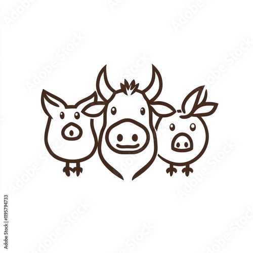 Wallpaper Mural Pig, cow, and pig outline illustration, white backdrop, design element Torontodigital.ca