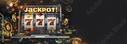 Digital jackpot on virtual slot machine with bitcoin symbols