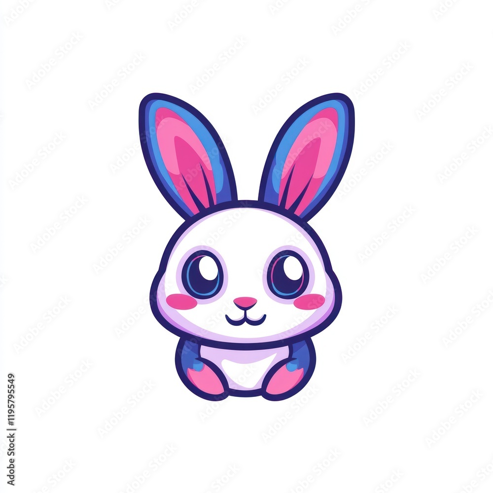 Cute cartoon rabbit illustration, sitting, white background, peaceful scene. Possible use children's book cover Cute cartoon rabbit illustration, sitting, white background, peaceful scene. Possible use children's book cover