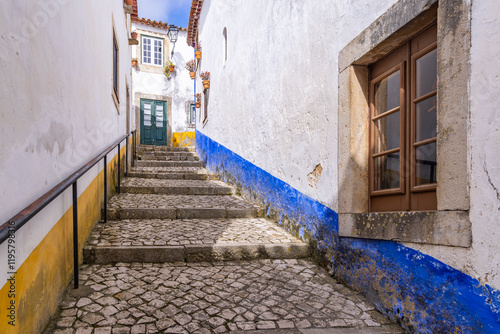 Portugal, Obidos. A cobblestone stairway in Portugal photo