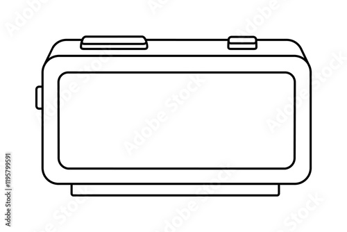 Hand drawn cute outline illustration of alarm clock with blank screen. Flat vector time electronic device line art doodle. Education or study sticker, icon. Time management. Deadline timer. Isolated.