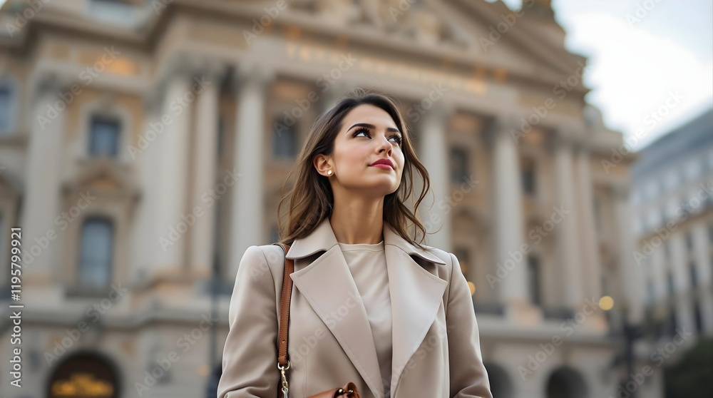 Obraz premium Elegant woman outside the Teatro Colón in Buenos Aires (Travel)