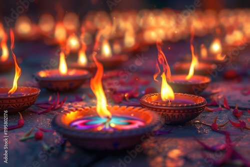 Celebrate Diwali with colorful clay diya lamps. photo