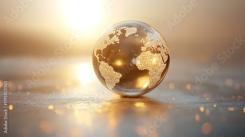 Fototapeta Naklejka Na Ścianę i Meble -  Glass Earth globe sunset bokeh background global sustainability