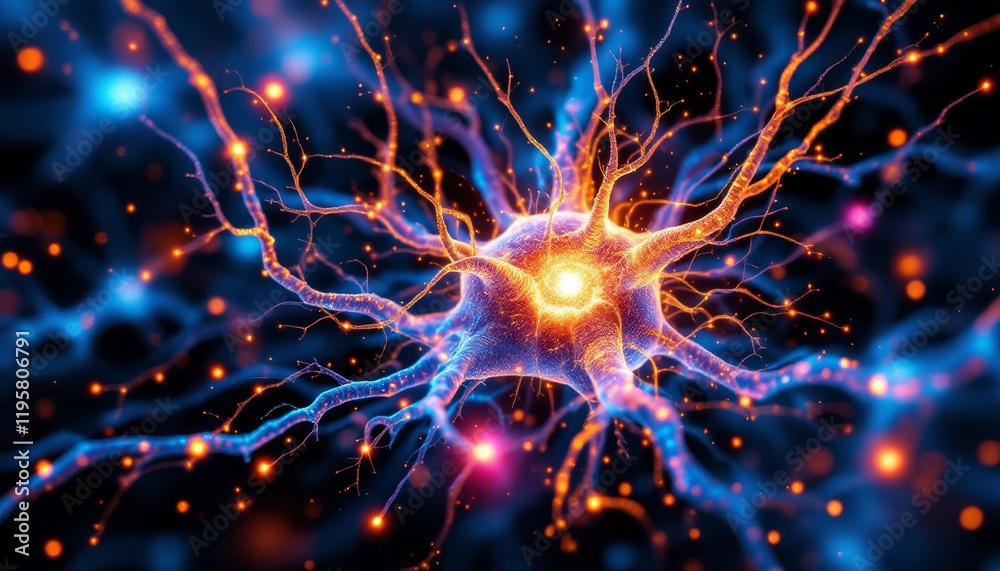 Fototapeta premium Abstract neural network illustration with colorful energy pulses and dynamic lighting effects