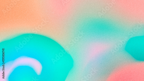 Minimal abstract background with grainy texture, copy space, and pastel neon rainbow gradient in cyan blue aquamarine light pink peach orange. Iridescent cheerful retro design wallpaper. Summer vibes