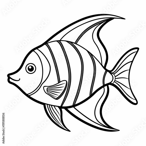 fish coloring page for children, outline, education, line, outline, art, sketch