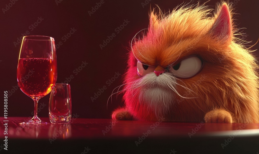 Fototapeta premium Grumpy cat at the bar. AI.