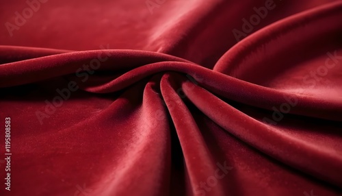 Close-up of rich burgundy velvet fabric draped in soft folds. photo