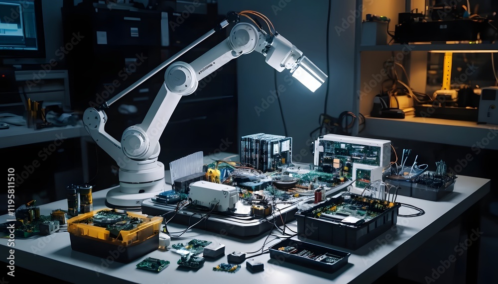 Advanced Robotics Assembling Complex Circuitry in a Futuristic Lab Advanced Robotics Assembling Complex Circuitry in a Futuristic Lab
