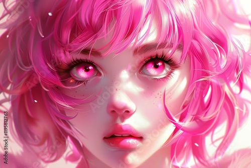 Wallpaper Mural Fantasy portrait of a girl with bright pink hair, luminous eyes, and delicate freckles, creating a captivating and otherworldly atmosphere Torontodigital.ca