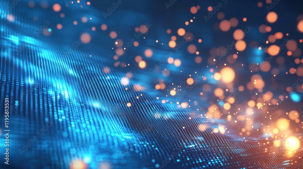 Fototapeta premium Abstract Blue Digital Wave With Glowing Particles