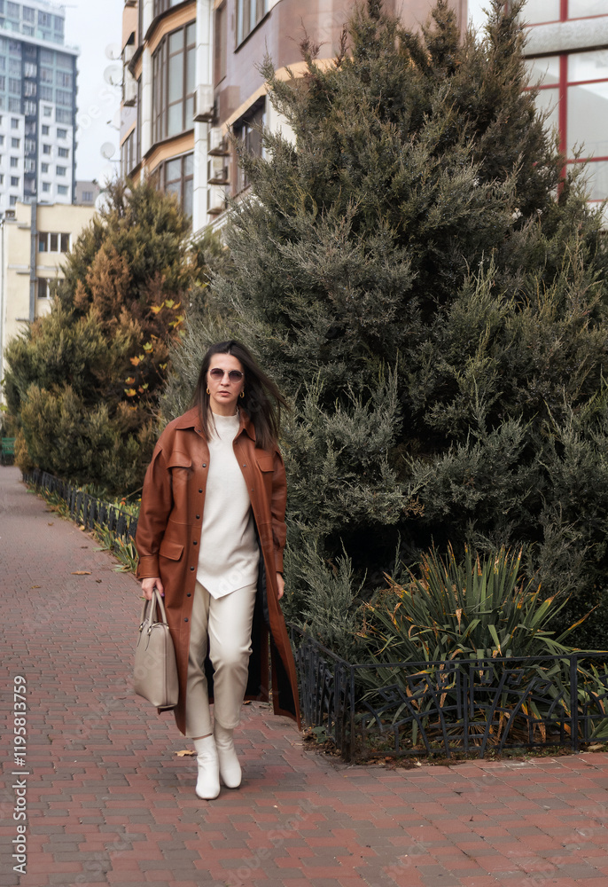 Obraz premium A person walking down a city street