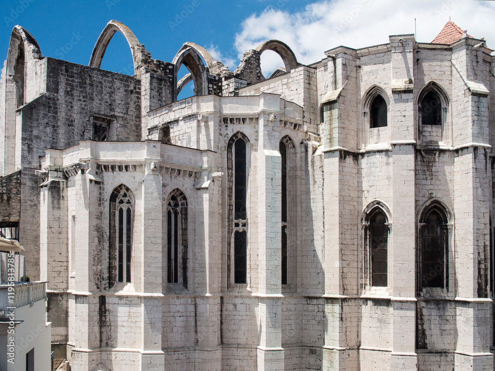 Fototapeta premium Portugal, Lisbon. Ruins of the 14th-15th century Gothic church Igreja do Carmo in Chiado.