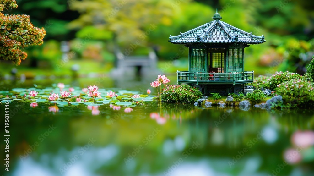 Pagoda reflecting in tranquil garden pond Pagoda reflecting in tranquil garden pond