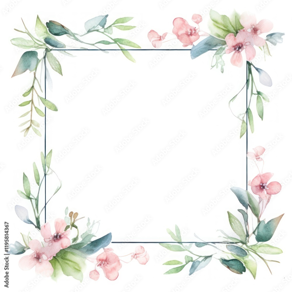 Spring square border pattern plant white background. Spring square border pattern plant white background.
