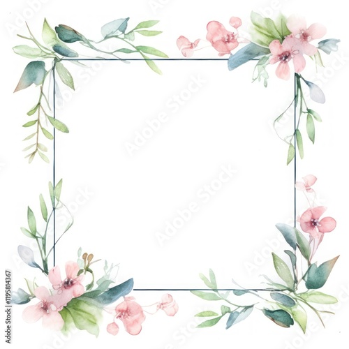Spring square border pattern plant white background.