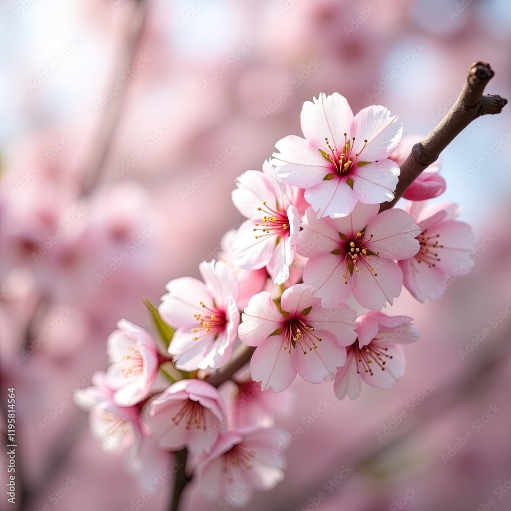 Obraz premium Detalle primaveral de cerezos en flor con pétalos rosados y fondo difuminado