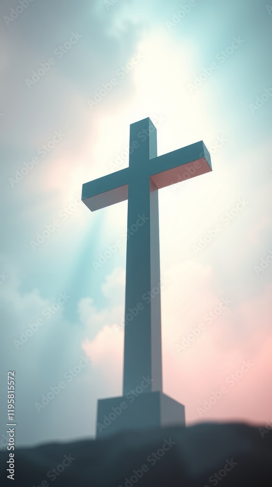 A large cross silhouetted against a pastel sky. A large cross silhouetted against a pastel sky.