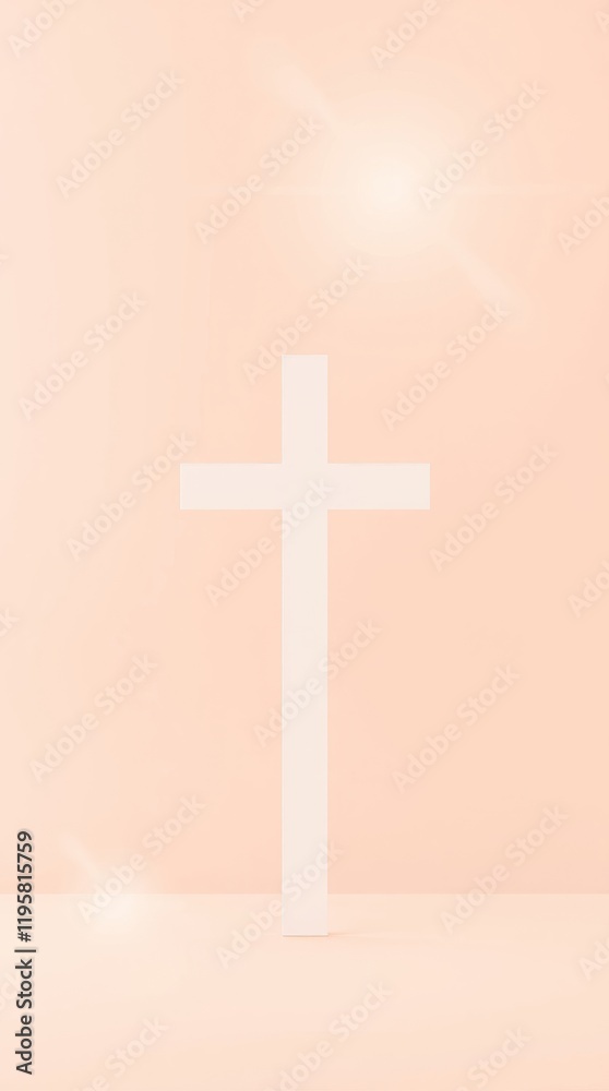 Obraz premium Simple white cross against a peach background.