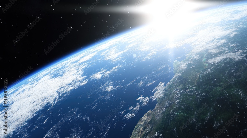 Fototapeta premium Earth Sunrise Viewed From Space Showing Ocean And Land