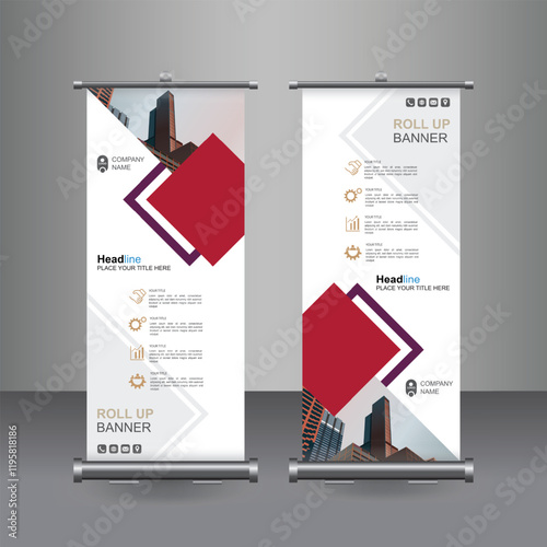 Vertical Business Roll Up  Banner Design, Signboard Advertising Brochure Flyer Template Vector X-banner and Street Business Flag of Convenience, Layout Background.