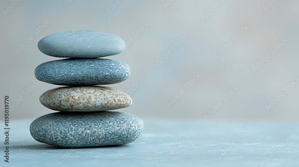 Stacked stones serenity, blue background, zen calm, wellness concept