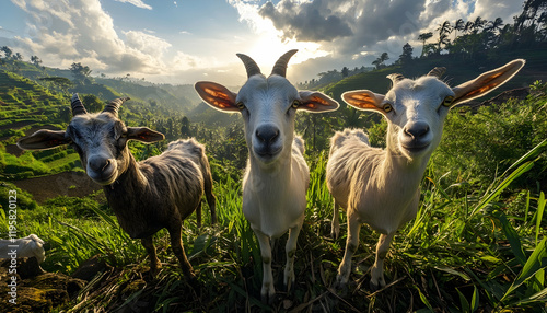 Farm goats of the Etawa or Jamnapari breed, seen from a Javanese goat's perspective photo