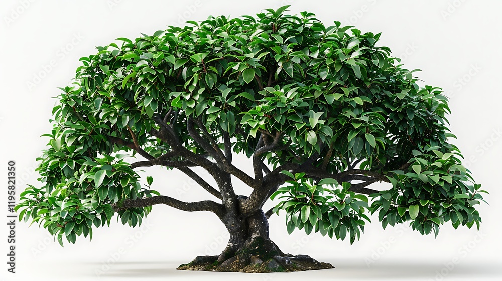 Fototapeta premium A weeping fig tree with glossy, dark green leaves isolated on white background