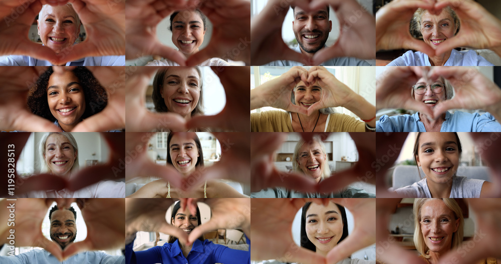 © fizkes - E-date e-services for singles, medical insurance, dental clinic professional services advertisement. Collage of smiling faces of different people showing symbol of love, express affection feel happy © fizkes - E-date e-services for singles, medical insurance, dental clinic professional services advertisement. Collage of smiling faces of different people showing symbol of love, express affection feel happy