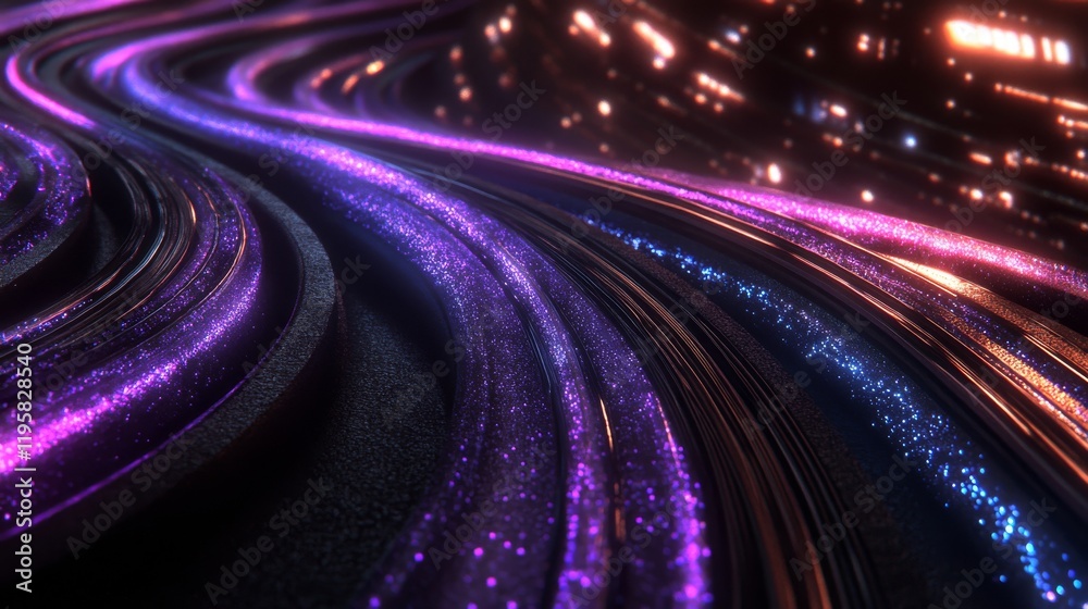 Abstract neon hi-tech background with glowing neon chain forming a spiral, cyberpunk information blocks, blockchain data network, and a 3D illustration of a synthetic DNA molecule in cyberspace Abstract neon hi-tech background with glowing neon chain forming a spiral, cyberpunk information blocks, blockchain data network, and a 3D illustration of a synthetic DNA molecule in cyberspace