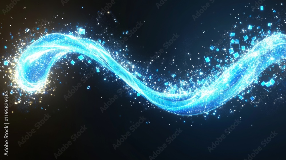 Fototapeta premium Artificial neural network combined with the cyber field of wavy particles in a high-tech 3D illustration