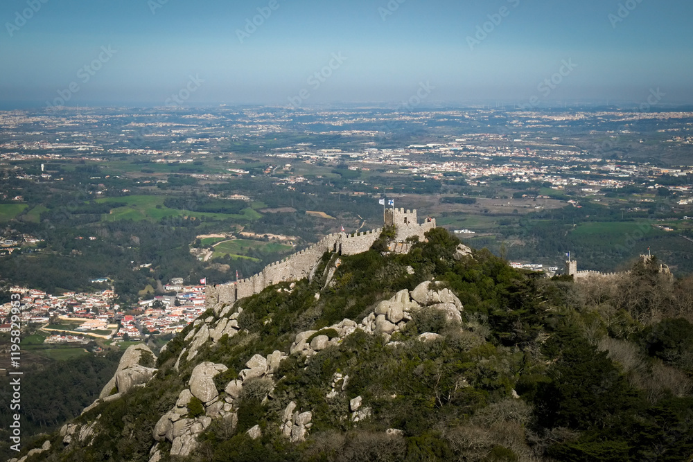 Obraz premium Sintra, Portugal, Europe. Castle of the Moors, built in the 8th century. This was an important point during the Reconquista. UNESCO site