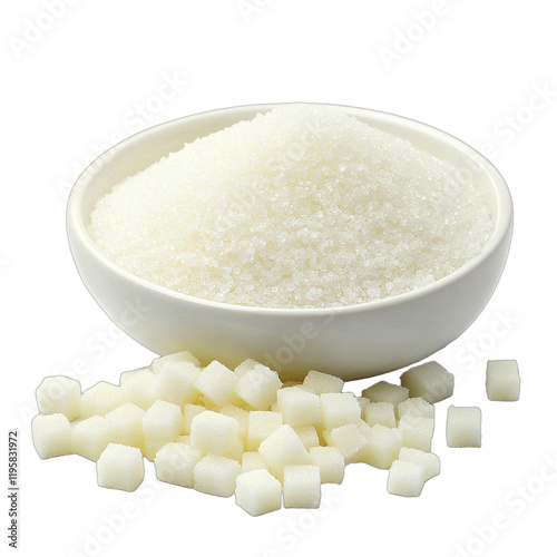 a white bowl filled with small white cubes of sugar PNG image, PNG file, Generative art.