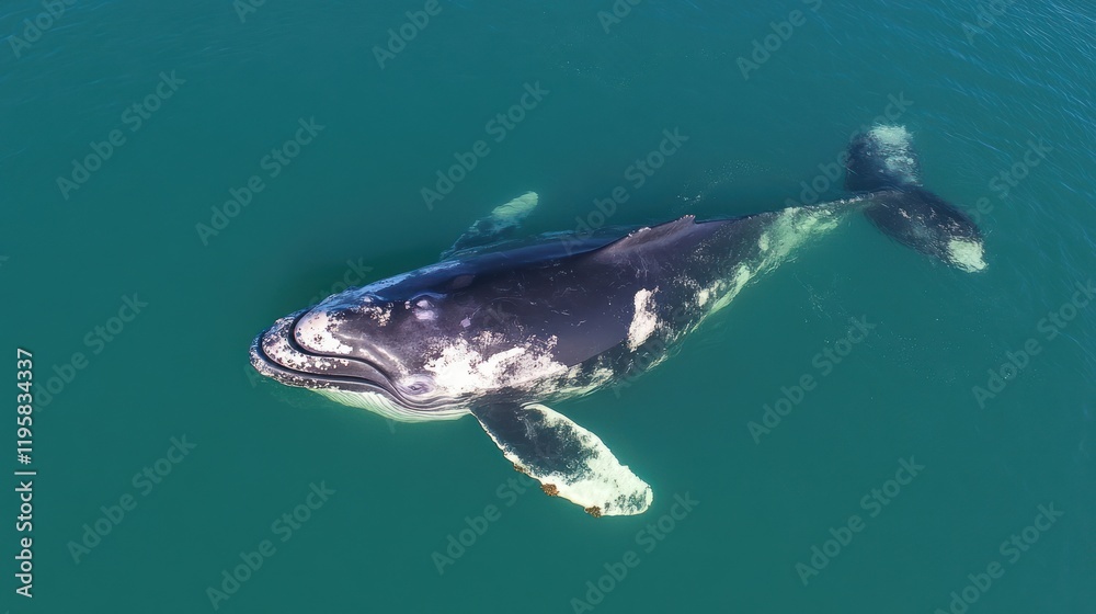 Naklejka premium Aerial View of a Humpback Whale in the Ocean