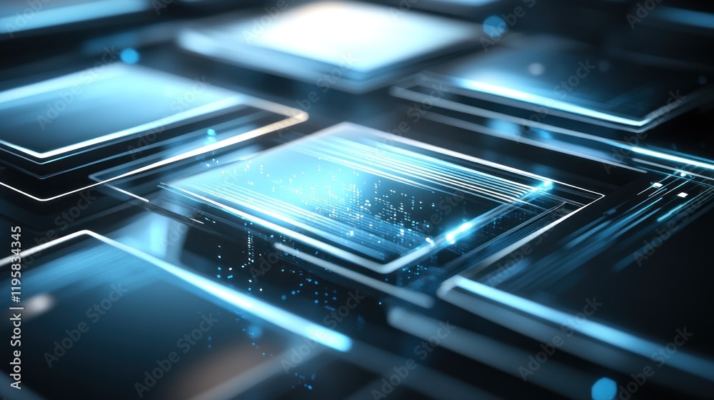 Abstract Blue Digital Interface Showing Data Streams Abstract Blue Digital Interface Showing Data Streams