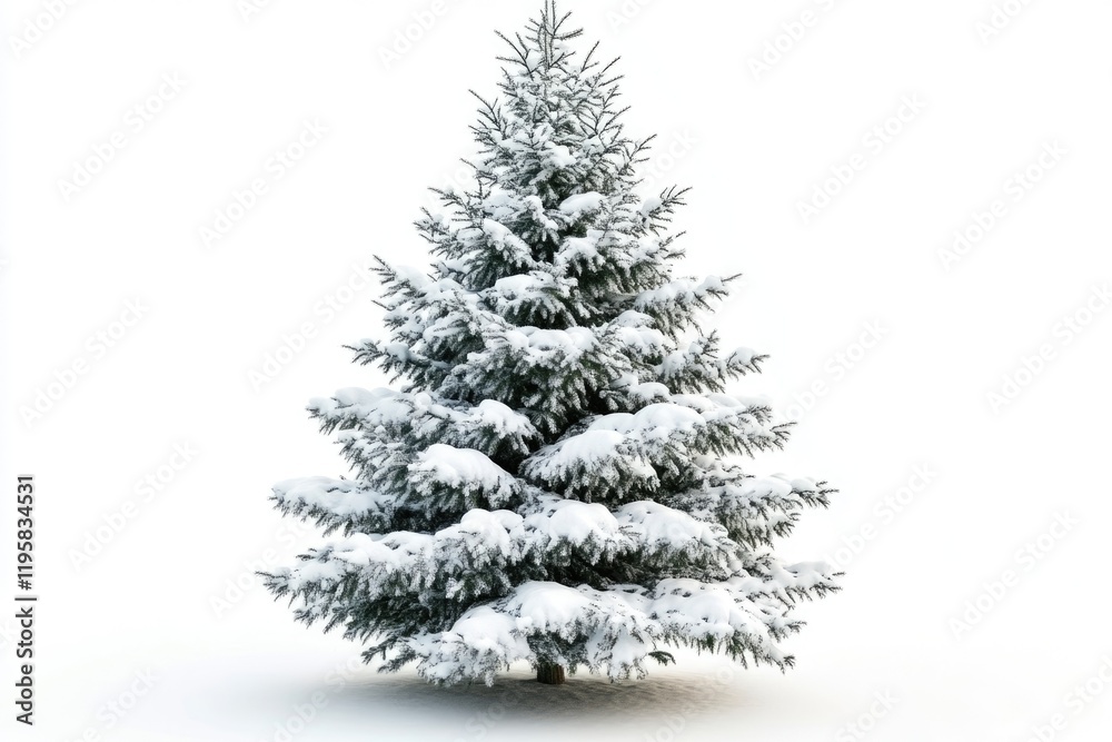 Obraz premium Snow covered Christmas tree isolated on white background.