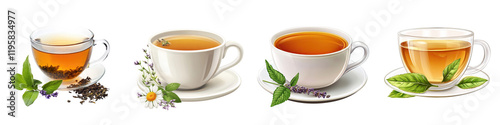 Herbal tea cup – A cup used for drinking herbal tea, often consumed for relaxation or health benefits. Isolated on Clear White Background Highly Detailed