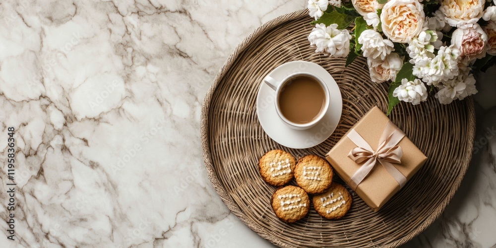 High-quality snacks and beverages for a special occasion or relaxing afternoon. The tea service includes cookies, scones, and a gift wrapped in ribbon. High-quality snacks and beverages for a special occasion or relaxing afternoon. The tea service includes cookies, scones, and a gift wrapped in ribbon.