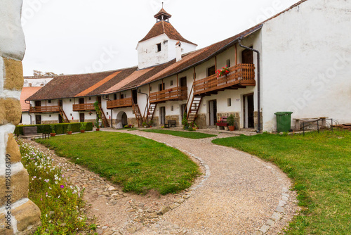 Romania, Transylvania, Sibiu county. Gothic-style Evangelical Church (1495) in the village of Cristian stands on the site of a 13th century Roman basilica. photo