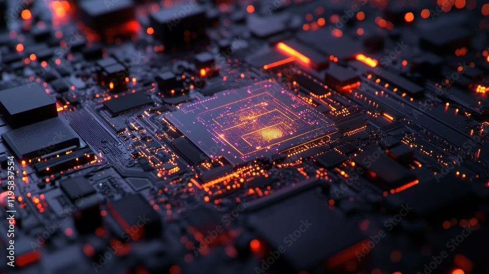 Illuminated Circuit Board Shows Central Processing Unit Illuminated Circuit Board Shows Central Processing Unit