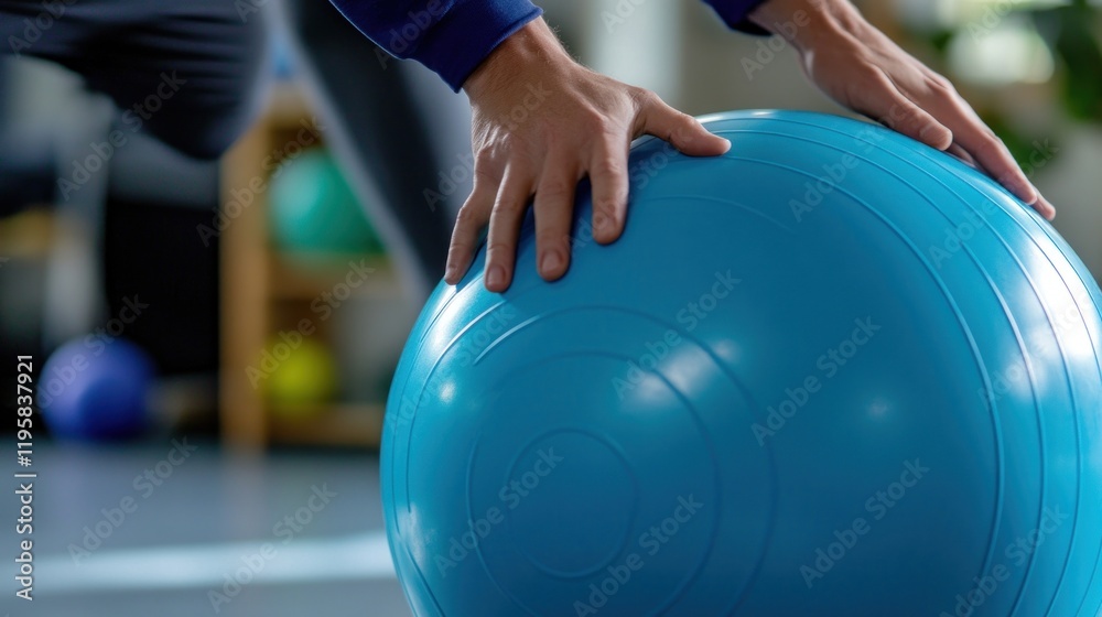 Person performing an exercise with a blue stability ball Person performing an exercise with a blue stability ball