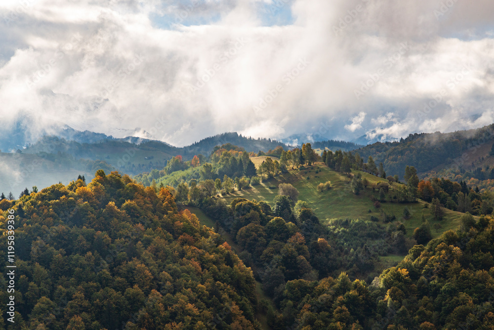 Romania, Transylvania. Colorful, white mountain landscape.