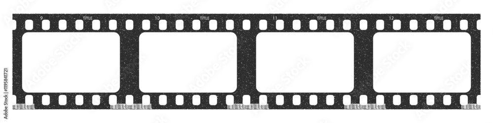 Trendy film strip frame template with four empty slots, cinema reel with grunge grain noisy texture, vintage aesthetic design. Modern retro vector illustration isolated on transparent background Trendy film strip frame template with four empty slots, cinema reel with grunge grain noisy texture, vintage aesthetic design. Modern retro vector illustration isolated on transparent background
