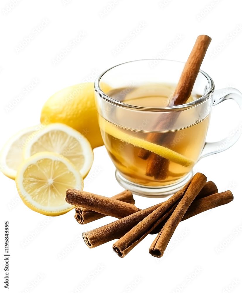 Warm hot toddy with lemon slices and cinnamon sticks, perfect for cozy evenings.