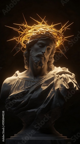 Statue of Jesus Christ with Golden Crown of Thorns