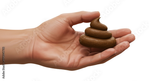 Hand & Fingers holding a piece of poop, turd fecal matter, gross feces, isolate transparent png