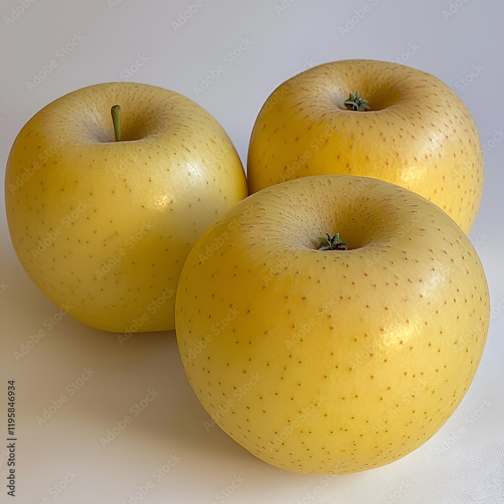 Three ripe, yellow apples on a white background. A simple, fresh image perfect for food, health, or autumn themes. Three ripe, yellow apples on a white background. A simple, fresh image perfect for food, health, or autumn themes.