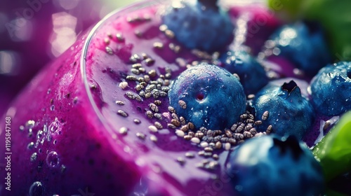 A close-up of antioxidant-rich smoothie, featuring blended blueberries, spinach